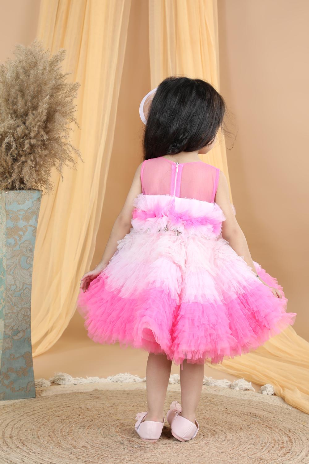 Knee Length Dress With Ombre Tulles