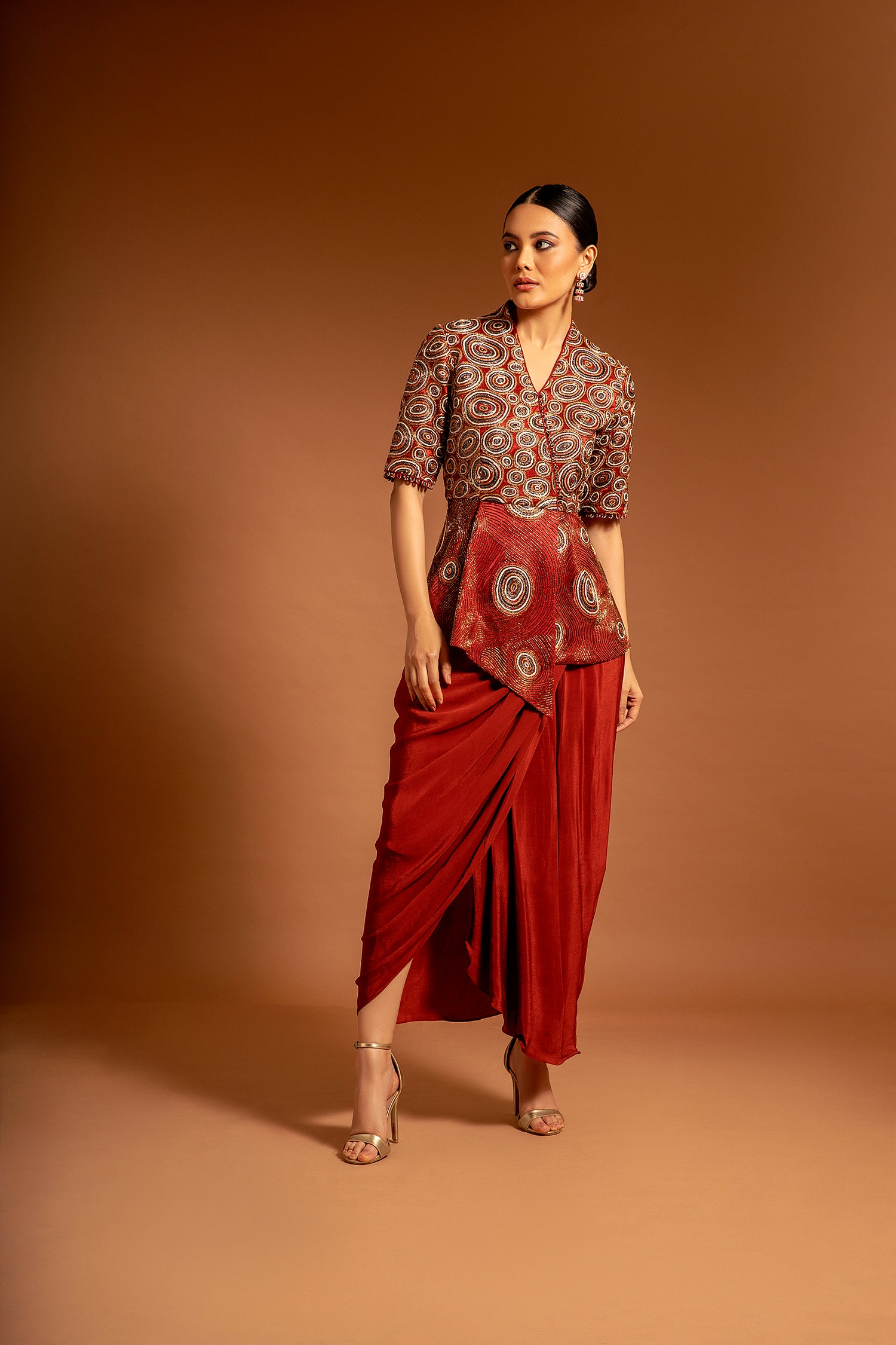 Red Fully Handcarfted Ajrakh Drape Tunic – Fashefy