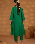 Green Silk Embroidered Kurta Set With Dupatta