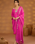 Pink Silk Embroidered Kurta Set With Dupatta