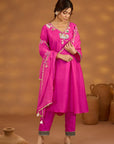 Pink Silk Embroidered Kurta Set With Dupatta