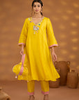 Yellow Silk Embroidered Kurta Set With Dupatta