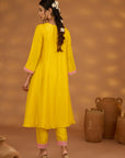 Yellow Silk Embroidered Kurta Set With Dupatta