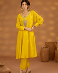 Yellow Silk Embroidered Kurta Set With Duapatta