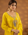 Yellow Silk Embroidered Kurta Set With Duapatta