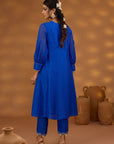 Blue Silk Embroidered Kurta Set With Dupatta