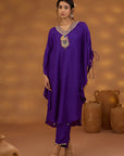 Purple Silk Embroidered Kurta Set