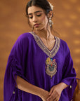 Purple Silk Embroidered Kurta Set