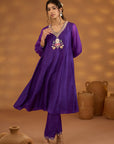 Purple Silk Embroidered Kurta Set With Dupatta