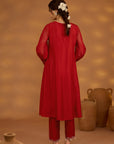 Red Silk Embroidered Kurta Set With Dupatta