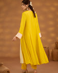 Yellow Colorblock Emroidered Kurta Set With Dupatta