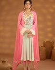 Pink And Aqua Colorblock Embroidered Kurta Set