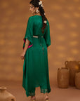 Green Chiffon Satin Embroidered Drape Kurta Set