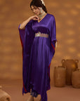 Purple Chiffon Satin Embroidered Drape Kurta Set