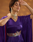 Purple Chiffon Satin Embroidered Drape Kurta Set