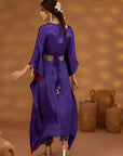 Purple Chiffon Satin Embroidered Drape Kurta Set