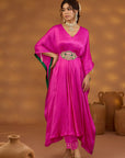 Pink Chiffon Satin Embroidered Drape Kurta Set