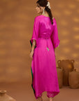 Pink Chiffon Satin Embroidered Drape Kurta Set