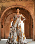 Grey Floral Organza Embroidered Anarkali Set