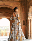 Grey Floral Organza Embroidered Anarkali Set
