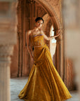 Gold Floral Organza Embroidered
 Printed Lehenga Set