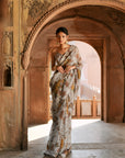 Grey Floral Embroidered Saree Set