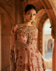 Powder Pink Organza Embroidered Anarkali Set