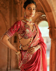 Pink Organza Embroidered Saree Set