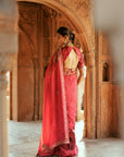 Pink Organza Embroidered Saree Set