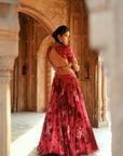 Pink Floral Organza Embroidered Lehenga Set