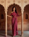 Mulberry Pink Embroidered One Shoulder Drape Dress