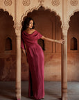 Mulberry Pink Embroidered One Shoulder Drape Dress