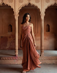 Mocha Embroidered Drape Dress