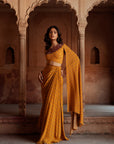 Golden Yellow Corset Drape Skirt And Embroidered Top