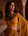 Golden Yellow Corset Drape Skirt And Embroidered Top