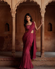 Mulberry Pink Embroidered Pre Stitch Drape Saree Set