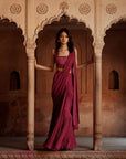 Mulberry Pink Embroidered Pre Stitch Drape Saree Set