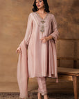 Pastel Pink Silk Embroidered Kurta Set