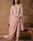 Pastel Pink Silk Embroidered Kurta Set