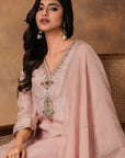 Pastel Pink Silk Embroidered Kurta Set