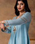 Metallic Pastel Blue Silk Embroidered Kurta Set