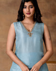 Metallic Pastel Blue Silk Embroidered Kurta Set