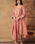 Mocha Pink Silk Embroidered Kurta Set