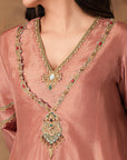 Mocha Pink Silk Embroidered Kurta Set