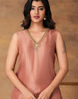 Mocha Pink Silk Embroidered Kurta Set