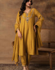Golden Yellow Silk Embroidered Kurta Set
