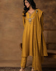 Golden Yellow Silk Embroidered Kurta Set