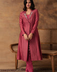 Pink Printed Jacket Style Kurta Set