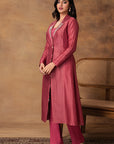 Pink Printed Jacket Style Kurta Set