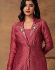 Pink Printed Jacket Style Kurta Set